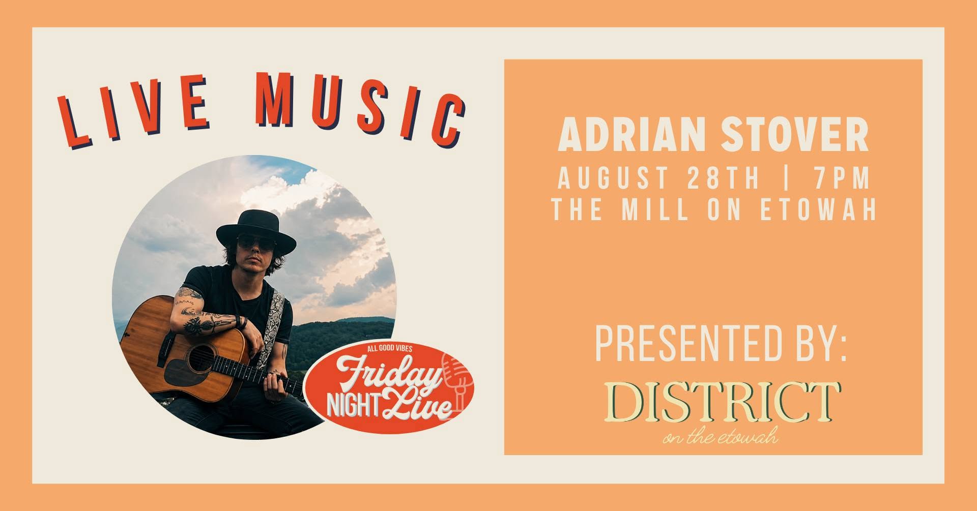 Friday Night Live — Adrian Stover official event graphic