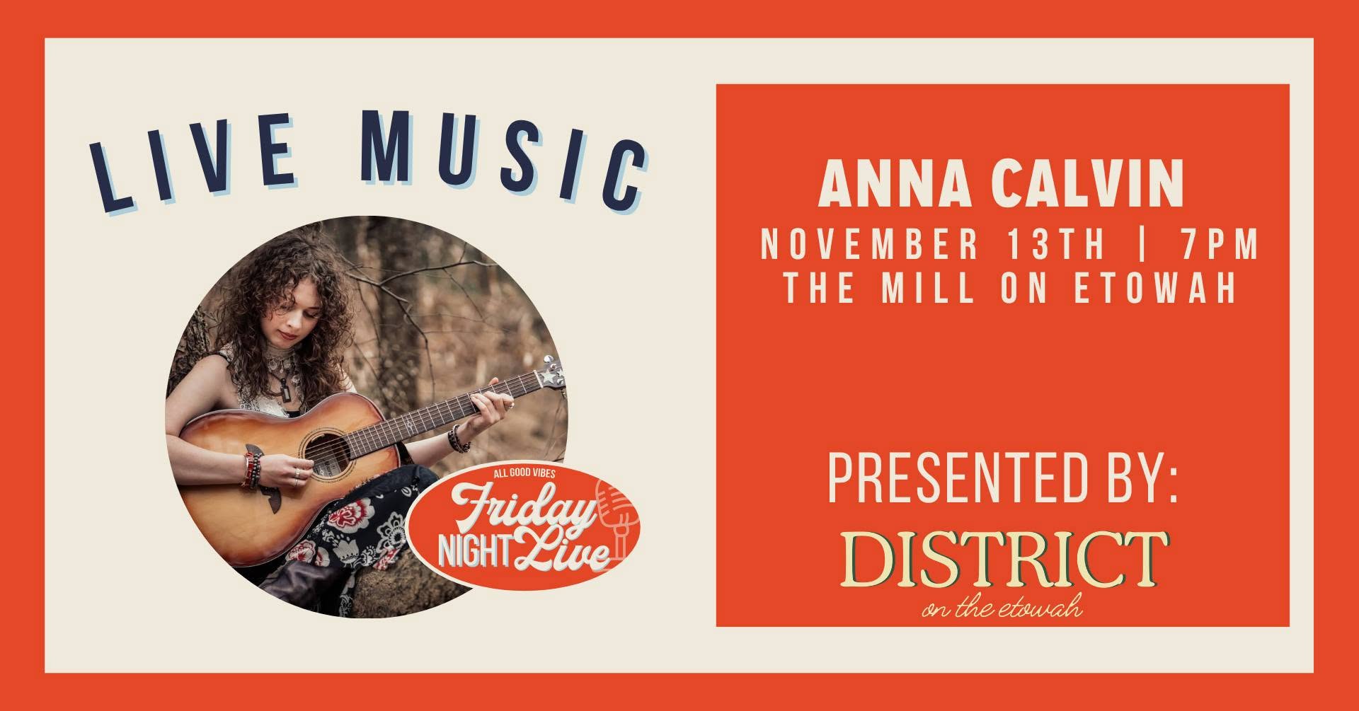 Friday Night Live — Anna Calvin official event graphic