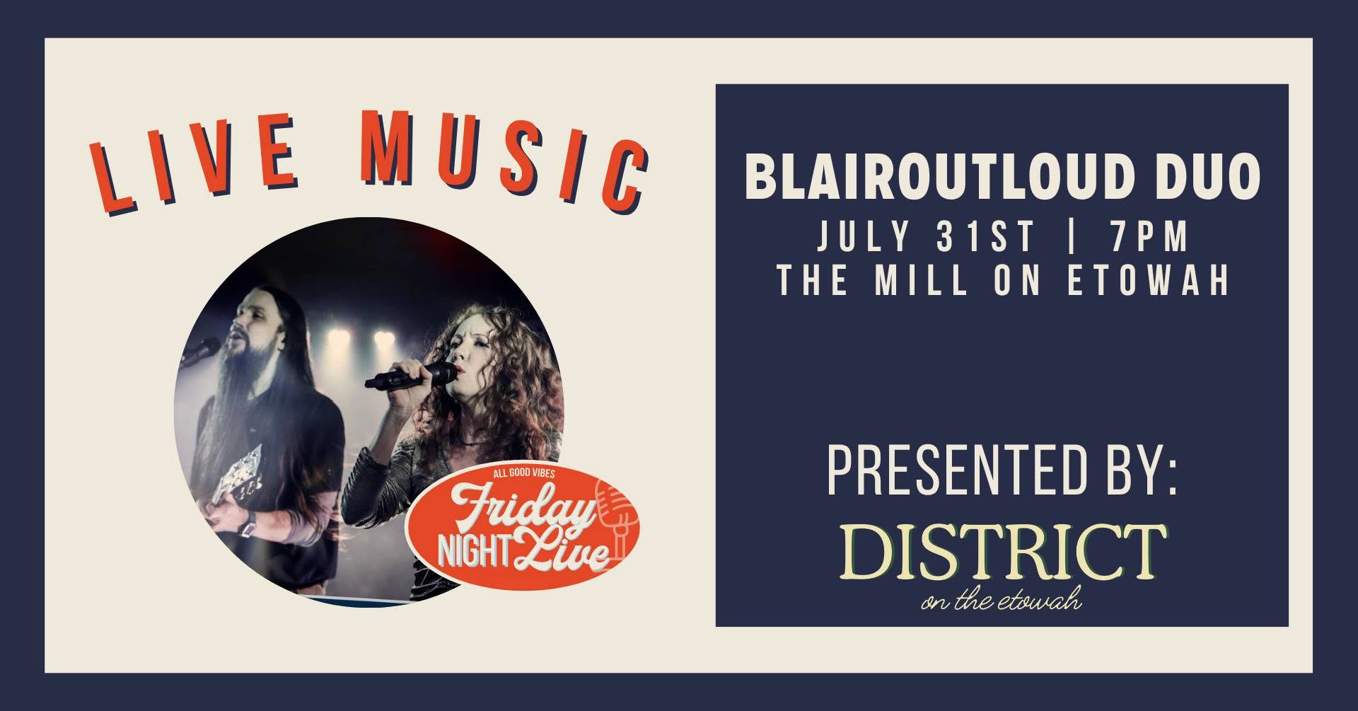 Friday Night Live — BlairOutLoud official event graphic